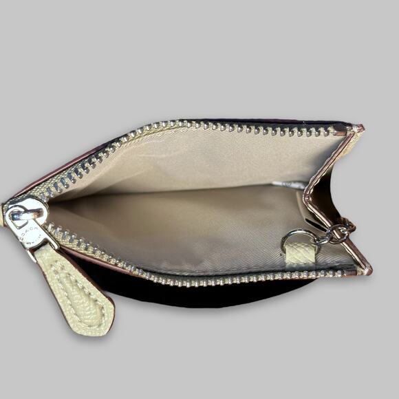 Coach Small Zip Coin Case Card Holder with Key Ring – Light Beige - Picture 3 of 4
